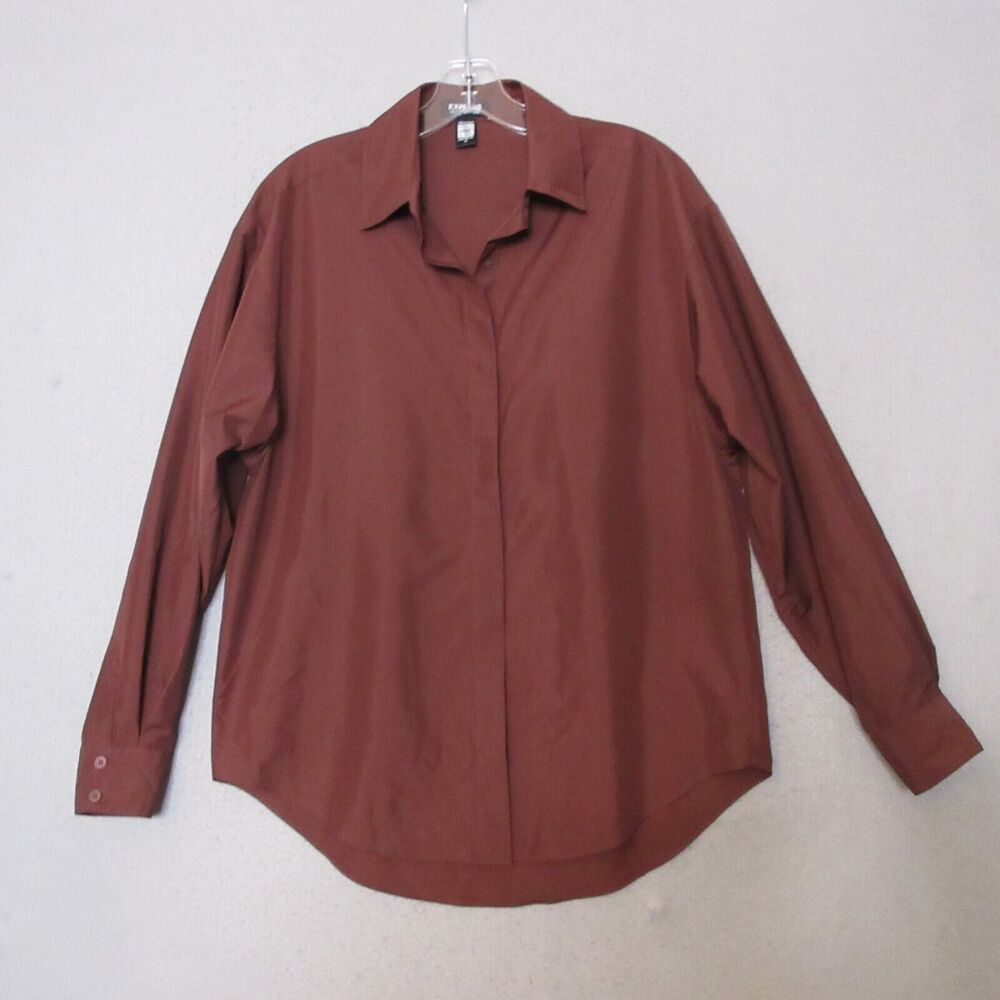 Express Boyfriend Portofino Top XS‎ Burgundy Relaxed Fit Conscious Edit